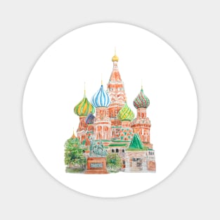 Moscow Saint Basil's Cathedral watercolor on background Magnet